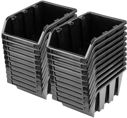 magubo Werkstatt-Stapelkiste, Stapelbox aus PP Kunststoff, Sichtlagerbox in verschiedenen Größen, Lagerboxen für Werkzeugswand, Sichtlagerkasten, Sortierbox (20X Schwarz, 290x200x150mm)