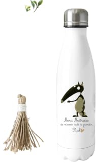 Gourde Isotherme Thème Loups – Merci Maîtresse de m’avoir aidé à grandir – Personnalisée avec Prénom – Texte Modifiable – Cadeau Fin d’Année Scolaire