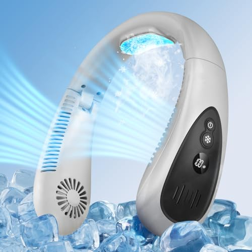 GAITIR Aire acondicionado para el cuello, ventilador portátil de cuello de 5000 mAh con semiconductor, flujo de aire, sin aspas, recargable por USB, ventilador personal de 3 velocidades