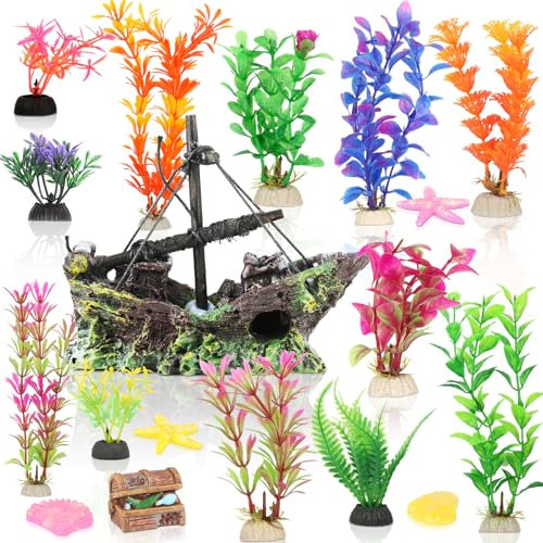 lahnao 18 Pieces Fish Tank Decorations Set, Simulation Aquatic Plants Fish Tank Ornaments, DIY Aquarium Ornaments, Fish Plants for Living Room Fish Tank Aquascape
