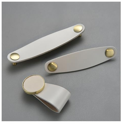 Lot de 6 poignées en cuir pour meubles - 96/128 mm - Gris - Avec vis - Double trou - Boutons de meubles modernes - Poignées d'armoire - Poignée de meuble vintage - Pour cuisine, porte, décoration