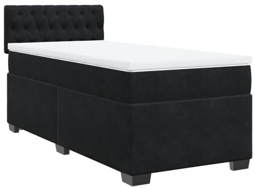 vidaXL Boxspringbett, Polsterbett Bett mit Matratze LED, Bettgestell mit Kopfteil Lattenrost, Einzelbett für Schlafzimmer, Schwarz 90x190cm Samt
