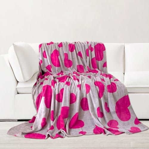 GREATOYAR Manta de Franela para Sofá, Manta de Franela para Cama, Manta para Mascotas, Mantas Ligeras, Extra Cálido, Sobrecama, Caliente, Transpirable para Invierno, Corazón Fucsia, 130X160cm