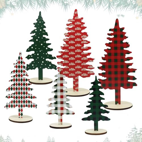 6 mini albero di Natale, piccolo albero di Natale, mini albero di Natale, decorazione per albero di Natale piccolo, albero di Natale con base in legno, decorazione da tavolo natalizia, regalo di