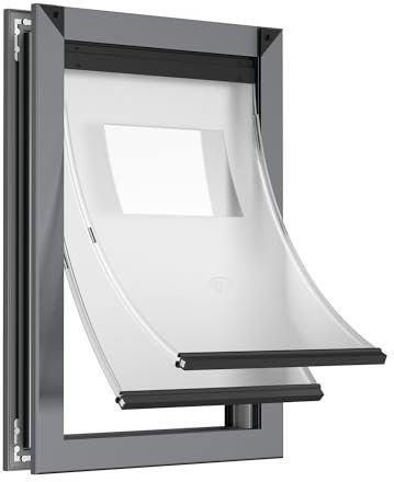 [RESCUMASCER] Weatherproof Medium Dog Door with Double Magnetic Flaps, Doggie Door for Interior and Exterior Door, Two Sliding Lock Panels Included, Pet Door for Small Dogs up to 40lbs