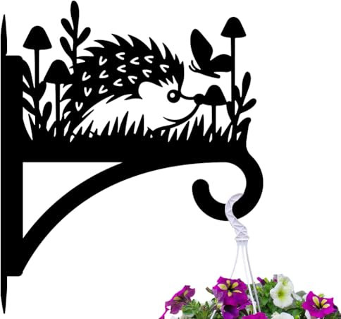 Peacoblue Iron Plant Hangers Hooks for Outdoor Indoor Hanging Plants Flower Fern Pots Lantern Bird Feeder Wind Chimes, 30cmx35cm Hedgehog Weather Resistant Metal Wall Holder for Garden Farmhouse Porch