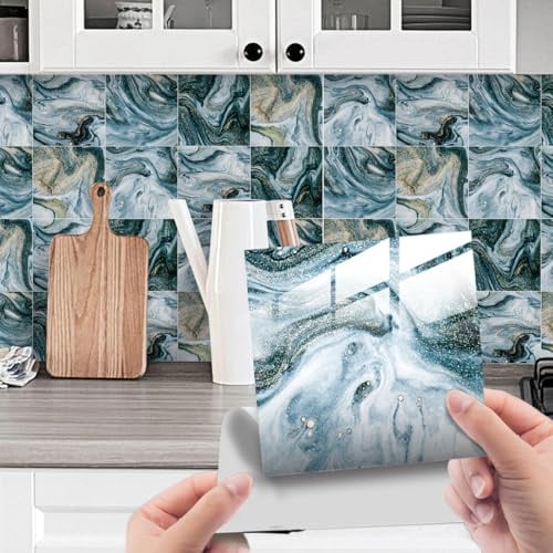HORIWE Quadratisch Fliesenaufkleber PVC Wasserdicht Wandaufkleber 20 Stück | Wasserdicht & ölfest Selbstklebende Tapete Einfach Anzubringen Fliesen Folie für Küche, Schrank, Möbel, Tisch, Badezimmer