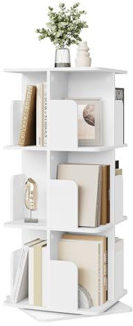 EUGAD drehbares Bücherregal, mit 3 Ebenen 12 Fächern, 360° Drehregal Standregal, für Wohnzimmer Arbeitszimmer Büro, 40x94,5x40 cm, weiß