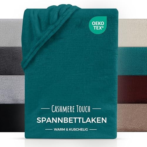 CARPE SONNO Cashmere Touch Spannbettlaken 180x200cm Winter - Kuschelige Spannbetttücher - Plüsch Bettlaken 180x200 - Warmes Spannleintuch 180x200 - Grün Petrol