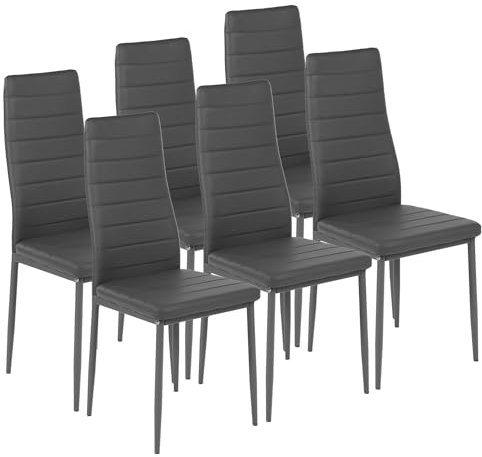 GOKHOMX 6 Sillas Comedor Sillas Respaldo Alto y Asiento Ergonómico Sillas Cocina para Muebles de Comedor,Cocina Y Oficina,Patas de Metal,Color Gris