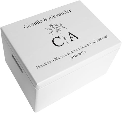 Creative Deco Weiße Hochzeitsgeschenke Personalisiert für Brautpaar | Geschenk zur Hochzeit | Erinnerungsbox Hochzeit | Geschenkkiste Holzkiste mit Deckel | Hochzeitsgeschenk Personalisierte Farbdruck