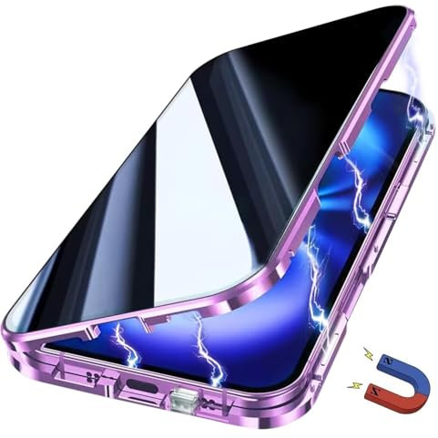 Yoursea Anti Peeping Case for iPhone 12 pro max, 360 Degree Front and Back Privacy Tempered Glass Cover, Anti SPY Screen, Anti Peep Magnetic Adsorption Metal Bumper for iPhone 12 pro max Purple
