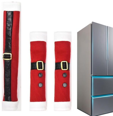 Demsyeq Christmas Cabinet Handle Covers,3X Christmas Handle Covers for Fridge Door - Christmas Fridge Decor, Christmas Knob Covers for Kitchen Refrigerator Microwave Oven