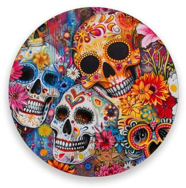 Bunte Keramik-Totenkopf-Dekoration für Esszimmer, rutschfest, dekorativ, Couchtisch-Dekoration mit Korkrückseite