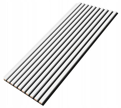 EmsCraft24 Akustikpaneele 1,228m² - 275cm x 46cm x 1.8cm - | Akustikpaneel | Lamellenverkleidung | Wandverkleidung | Akustikfilz | Wandpaneele auf filz (015 - Weiß Matt)