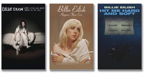 Youwenos Billie-Poster, Motiv: Eilish Hit Me, hartes und weiches Album, Leinwand, Raumdekoration, ästhetischer Druck, Dekor-Poster, 20 x 30 cm, 3 Stück Stil, 3 Stück