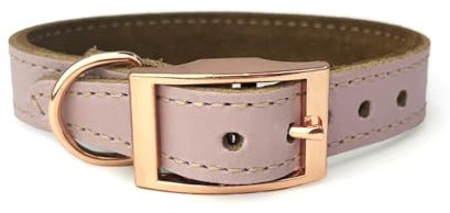 HugglePets Luxury Padded Genuine Leather Puppy & Dog Collar | Blush Pink with Rose Gold Buckle | Handmade in UK | Soft Comfort Lining | Durable & Stylish | For All Breeds & Ages | Large 40-45cm
