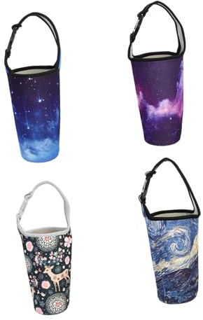 MAJORMENCH 4pcs Water Bottle Sleeves Neoprene Bottle Bags Insulated Pouch with Handle 30oz Colorful Printed Travel Mug Carrier for Hiking Camping Outdoor Use