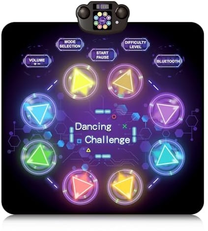 GOLDGE Tanzmatte Kinder - Geschenk Mädchen Jungen 3-12 Jahre, Wiederaufladbar Tanzmatte mit 8 LED Leuchten und Bluetooth, Musikmatte Geburtstag Weihnachten Spielzeug