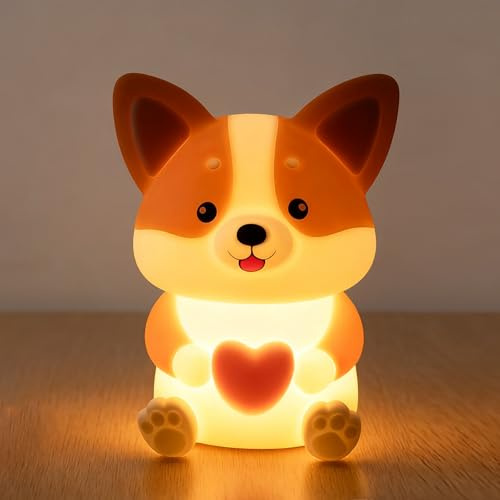 Justup Nachtlicht für Kinder, Niedliche Corgi-Hund-Silikon-LED-Lampe, Dimmbare Nachtlichter für Babys, Wiederaufladbare Touch-Lampe, Geburtstagsgeschenke für Mädchen und Jungen (Corgi)