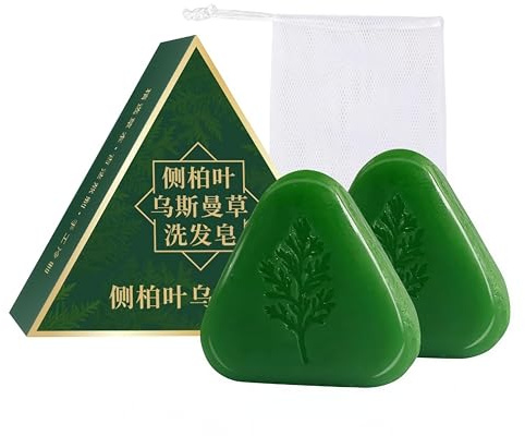 2 Stück Natural Triangle Shampoo Bar – Grünes festes Haarpflege-Seife mit Zypressenblatt, Pflanzliche Formel für stärkendes & beruhigendes Haar, Für alle Haartypen