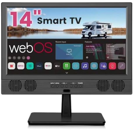 ZOSHING 14inch Smart HD Pouces,Petite Télévision Smart à écran Plat avec Tuner T2/HDMI/USB/AV pour la Cuisine, Le Camping-Car,la Maison et la Chambre à Coucher ou pour se divertir
