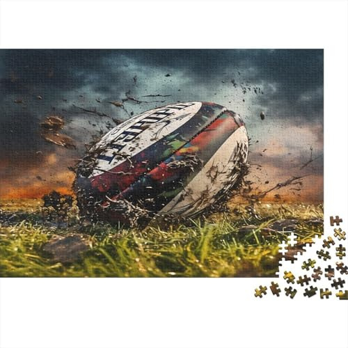 Rugby Ball Impact—Sports Action Style Sustainable Recycled Cardboard Detailed Educational Relaxing Jigsaw Jigsaw Puzzle Rugby Grass for Adults & Families 70x50cm/1000pcs