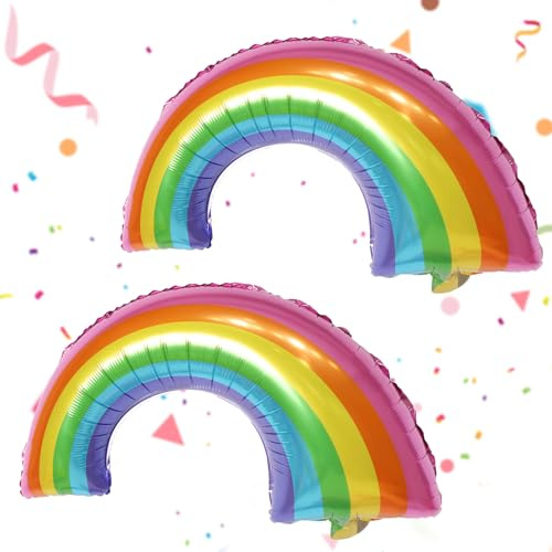 2 Stück XXL Regenbogen Luftballons, Helium Ballon Regenbogen | Folienballon Rainbow, RegenbogenDeko Kindergeburtstag, für Deko Geburtstag Mädchen, Babyparty, Hochzeit, Motto Party