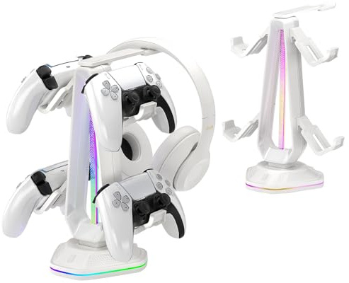 Proaustin Supporto per controller RGB con 9 modalità di illuminazione, supporto per controller con 2 porte USB, supporto per cuffie da scrivania adatto per controller Xbox PS4 5 Switch Controller