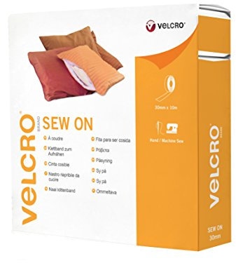 VELCRO Brand | Sew on Fabric Tape | Cut-to-Length Strong Hook & Loop Self Adhesive Tape Perfect for Crafting, Clothing Repairs & Hemming | White30mm x 10m