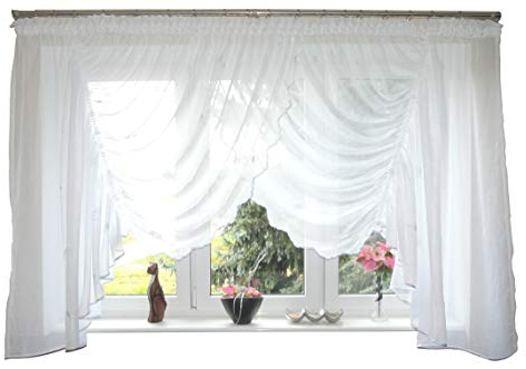 Fertiggardine aus gekräuseltem besticktem Voile NEU Top Design Set Schöne Gardine AG31 Modern