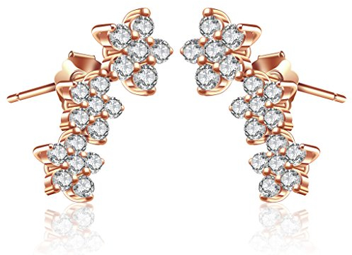 Yumilok Roségold 925 Sterling Silber Zirkonia Blumen Ohrklemme Ohrstecker Ohrringe Hypoallergen Ohrschmuck Ear Cuffs für Damen Frauen Mädchen