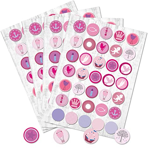 Logbuch-Verlag 140 runde rosa pink Aufkleber Sticker Fische Anker Krone Taufe Geburtstag Herz Basteln Mädchen Kommunion basteln Geschenk