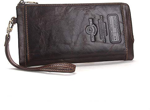 CONTACTS Portafoglio in pelle cerniera bloccante RFID,portamonete con carta di grande capacità,pochette con cinturino polso per donna/uomo (Caffè)