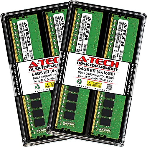 A-Tech 64GB (4x16GB) DDR4 2400 MHz UDIMM PC4-19200 (PC4-2400T) CL17 DIMM 2Rx8 Non-ECC Desktop RAM Memory Modules