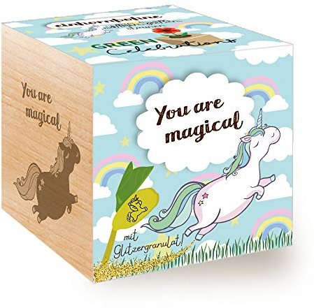 Grow Your Own Einhornbohne, Holzwürfel Mit Lasergravur «You Are Magical», Nachhaltige Geschenkidee, Anzuchtset, Ecocube, Made in Austria