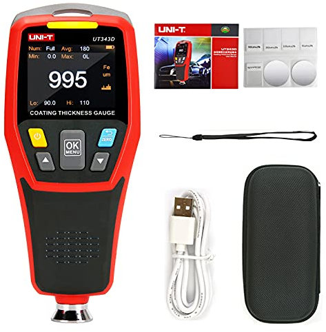 UT343D Digitales Beschichtungsdickenmessgerät Messgerät Messbereich 0 bis 1250 um mit USB-Datenfunktion