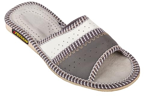 APREGGIO -Pantofole Estive da Donna in Pelle Liscia - Ciabatte Leggere con Zeppa - Pantofole aperte - Ideali per Casa - Grigio - Taglia 40 EU