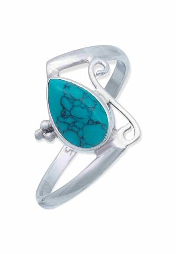 mantraroma Ring Silber 925 Damen Türkis Edelstein türkis schlicht groß modern