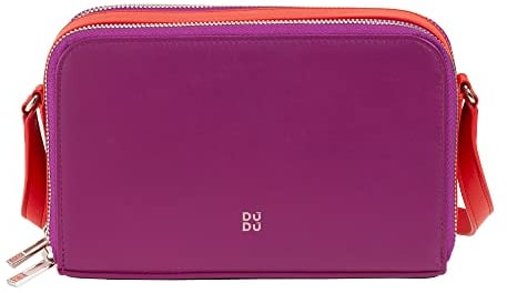 DUDU Umhängetasche Damen Klein aus Leder Doppelreißverschluss Brieftasche Handtasche Multipockets Fuchsia
