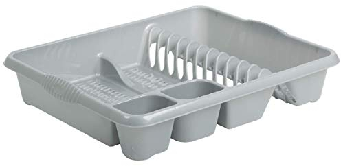 High Grade Large Plastic Dish Drainer Plate and Cutlery Rack Holder (Silver/Grey)