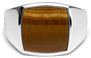 Herren Ring Siegelring mit Stein Tigerauge quadratisch 925 Sterling Silber massiv eckig poliert glänzend handgemacht | Tiger Eye Männerschmuck aus Deutschland mit Geschenkbox (56)