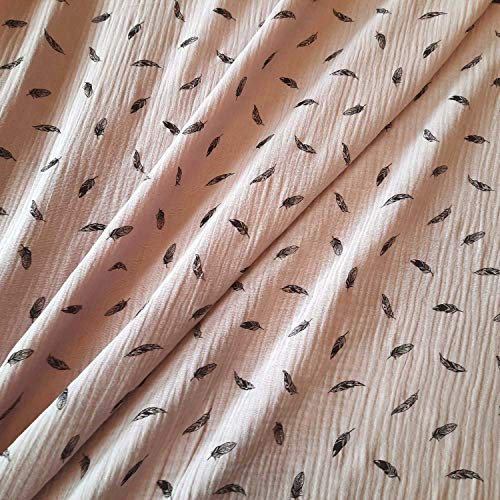 Stoff Meterware Baumwolle Musselin rosa altrosa schwarz Federn Feder Mulltuch Kleiderstoff Double Gauze Windeltuch Meterpreis