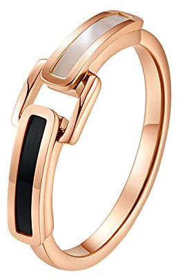 HIJONES Bague Femmes Acier Inoxydable Queue De Fiançailles Coquillage en Or Rose Noir Et Blanc Taille 54
