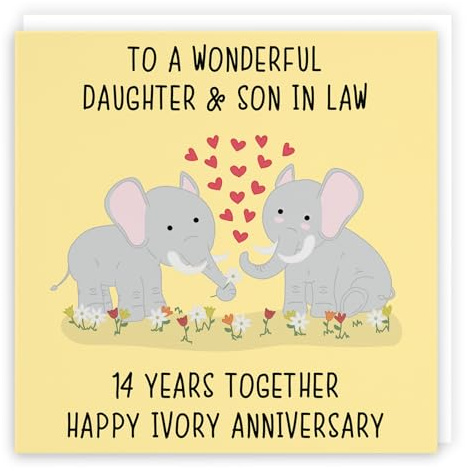 Hunts England - Daughter And Son In Law 14th Anniversary Card - To A Wonderful Daughter & Son In Law - 14 Years Together - Happy Ivory Anniversary - Iconic Collection