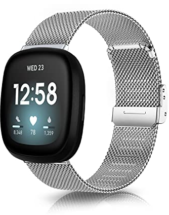 ToVioc Armband Kompatibel mit Fitbit Charge 3 /Fitbit Charge 4 /Fitbit Charge 3 SE, Mesh Gewebte Edelstahl Metall, Uhrenarmband Ersatzband für Fitbit Charge 3/4/3 SE - Silber