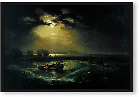 Pixxprint William Turner - Fischer auf See, Poster im Bilderrahmen, Format: 100x70cm, Kunstdruck gerahmt