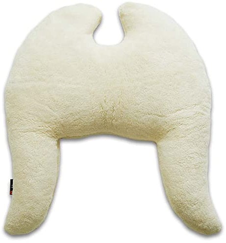 MeroWings Flügelkissen, Classic (L) Creme Bio Baumwolle Plüsch - Bezug und Patentierte Füllung. Dekokissen vom Designer, Ergonomisches Kissen, Sofakissen, Lesekissen, Kuschelkissen Flauschig