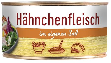 DREISTERN Hähnchenfleisch im eigenen Saft 300g, In recyclebarer Konservendose mit pracktischem Ring Pull, Lange Haltbarkeit dank natürlicher Konservierung, Hausmacher Qualität