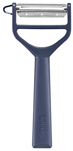 Opinel Schäler T-Duo aus Kunststoff in der Farbe Blau, zum Schälen von Gemüse und Zubereiten von Juliennes, spülmaschinengeeignet, 254623